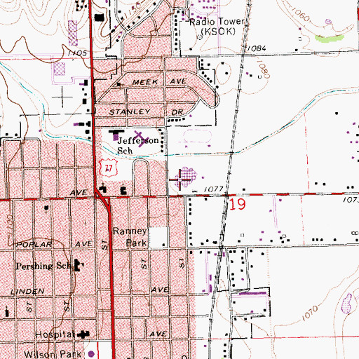 Topographic Map of Arkansas City Middle School, KS
