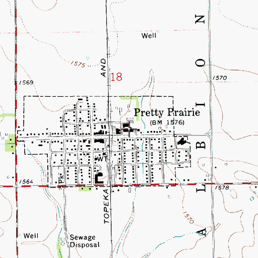 Topographic Map of Pretty Prairie Middle School, KS