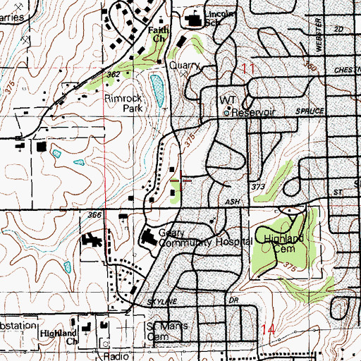 Topographic Map of Immanuel Lutheran School, KS