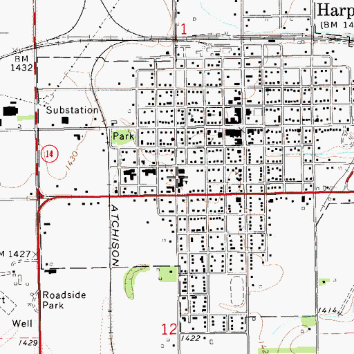 Topographic Map of Harper Elementary School, KS