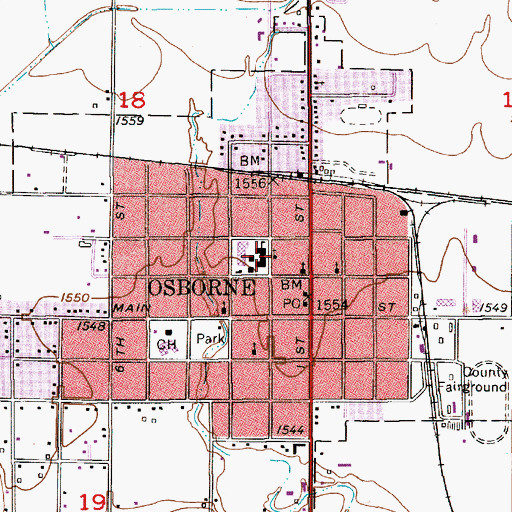 Topographic Map of Osborne High School, KS