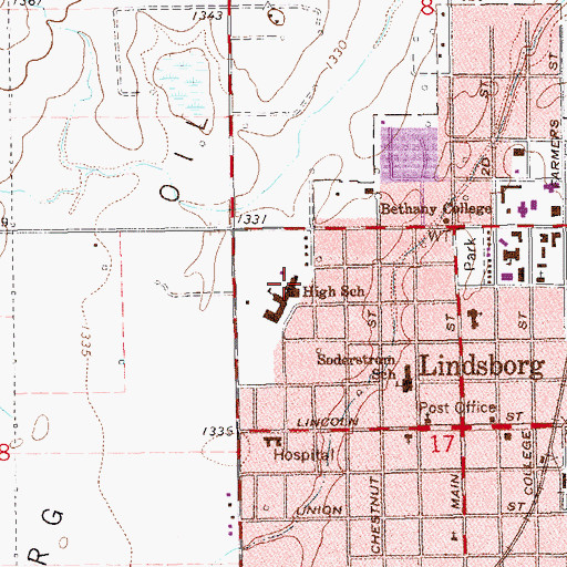 Topographic Map of Smoky Valley High School, KS