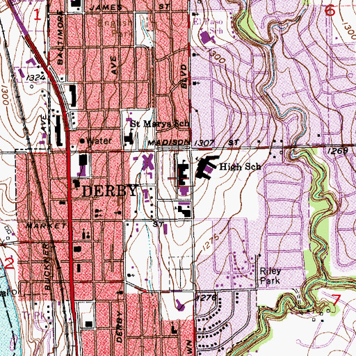 Topographic Map of Derby Sixth Grade Center, KS