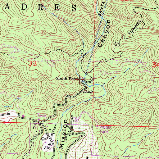 Topographic Map of South Portal, CA
