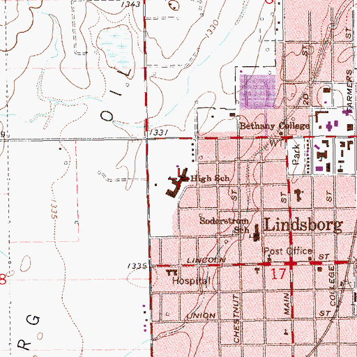 Topographic Map of Smoky Valley Middle School, KS