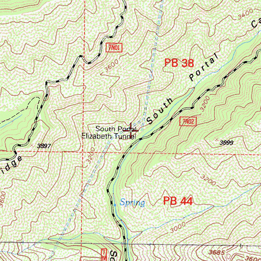 Topographic Map of South Portal Elizabeth Tunnel, CA
