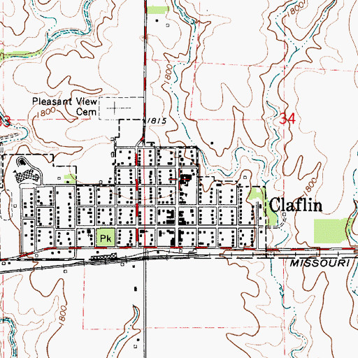 Topographic Map of Claflin Elementary School, KS