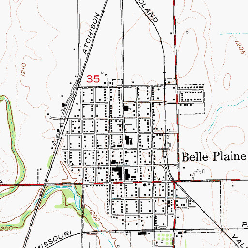 Topographic Map of Belle Plaine Middle School, KS