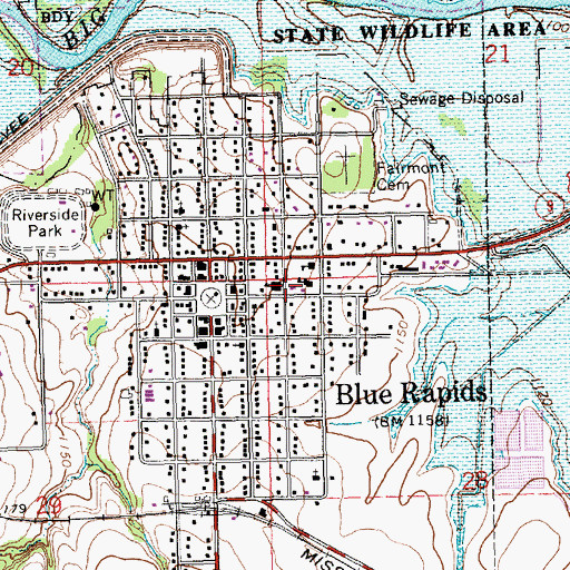 Topographic Map of Valley Heights Elementary School - Blue Rapids, KS