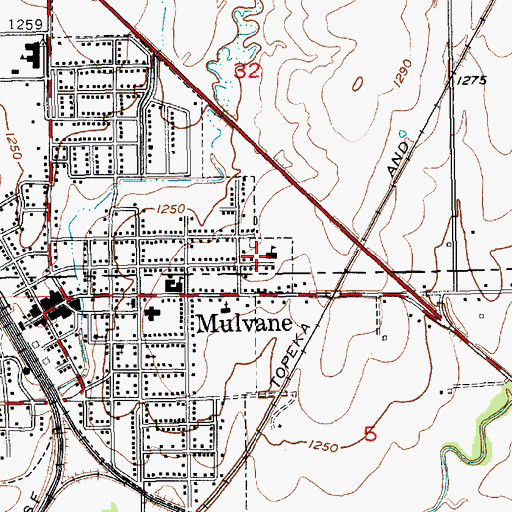 Topographic Map of Mulvane Intermediate School, KS