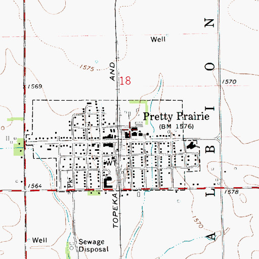 Topographic Map of Pretty Prairie High School, KS