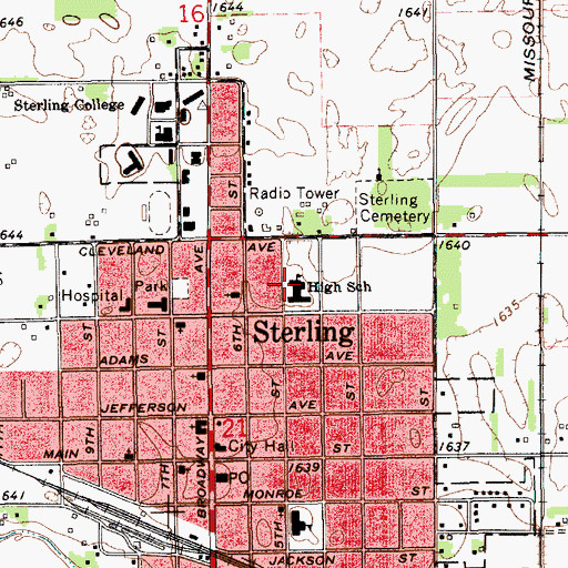Topographic Map of Sterling Junior High School, KS