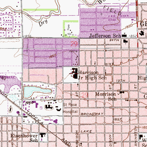 Topographic Map of Great Bend Middle School, KS