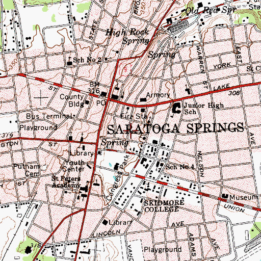 Topographic Map of Saratoga Springs Public Library, NY