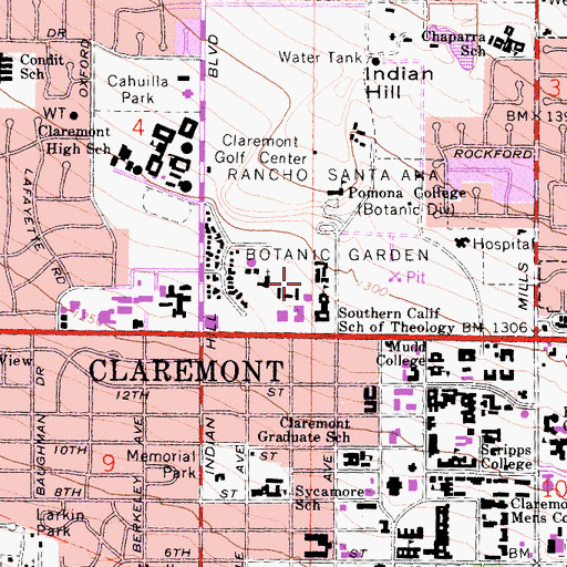 Topographic Map of Claremont School of Theology, CA