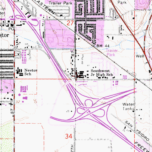 Topographic Map of Southwest Junoir High School, CA