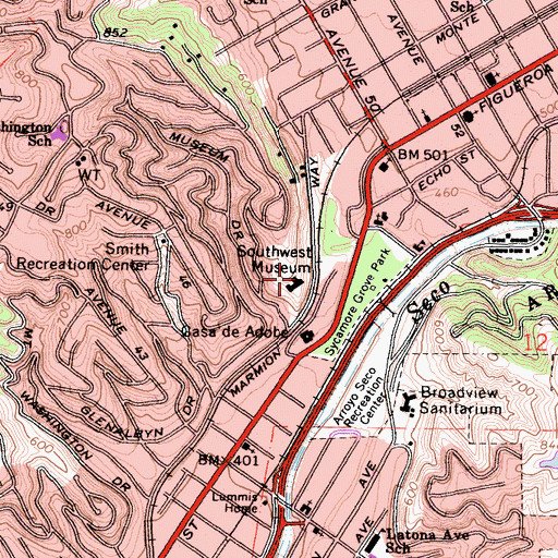 Topographic Map of Southwest Museum, CA