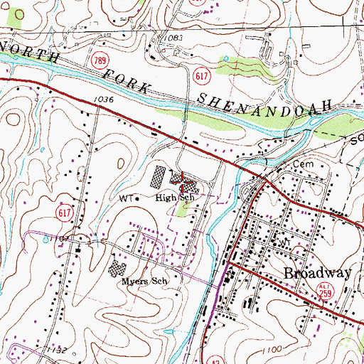 Topographic Map of J Frank Hillyard Middle School, VA