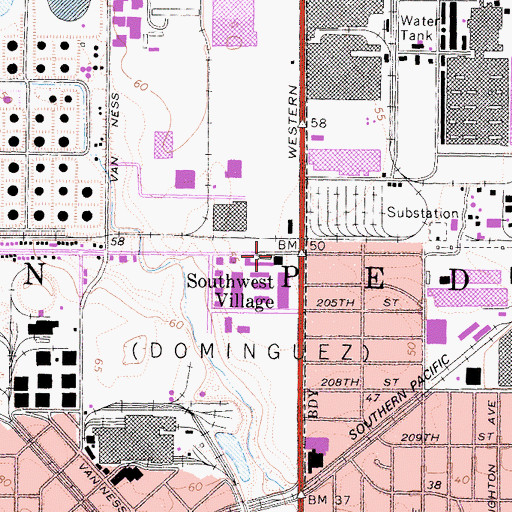Topographic Map of Southwest Village, CA