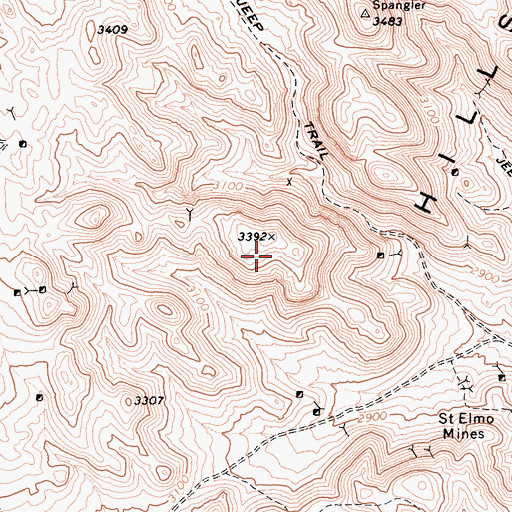 Topographic Map of Spangler Hills, CA