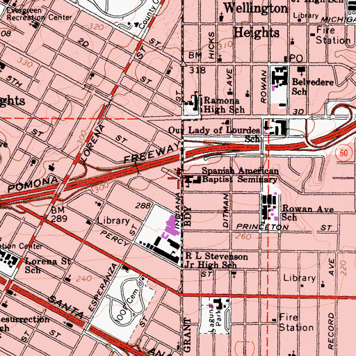 Topographic Map of Spanish American Baptist Seminary, CA
