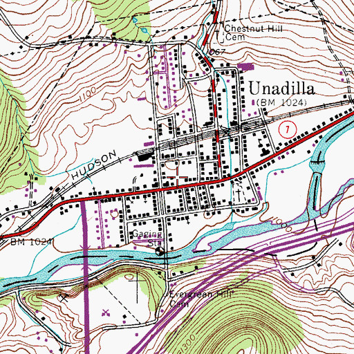 Topographic Map of Unadilla Public Library, NY