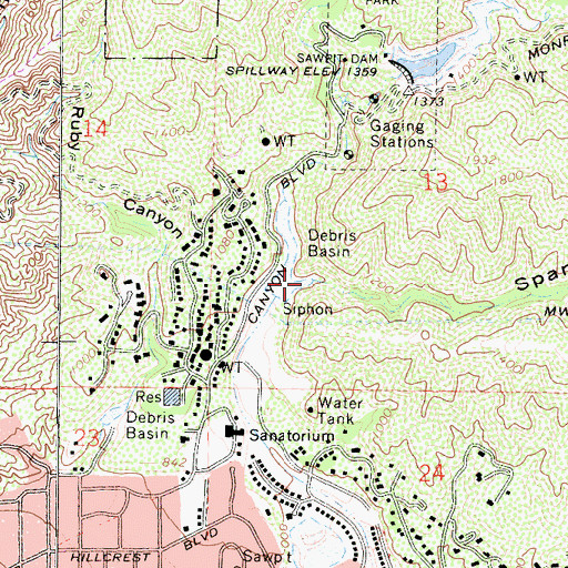 Topographic Map of Spanish Canyon, CA