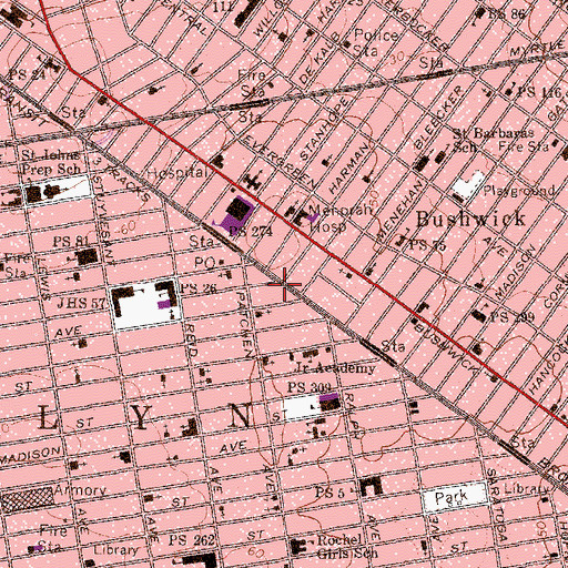 Topographic Map of Marvin Theatre (historical), NY