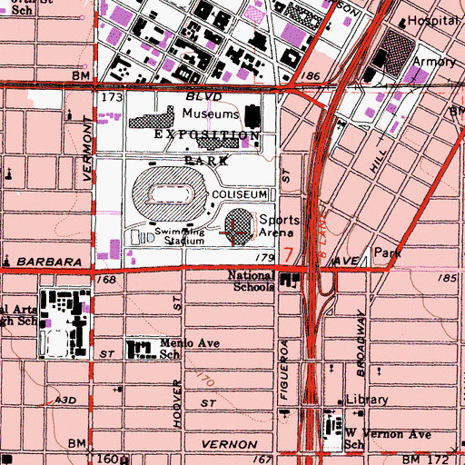 Topographic Map of Sports Arena, CA