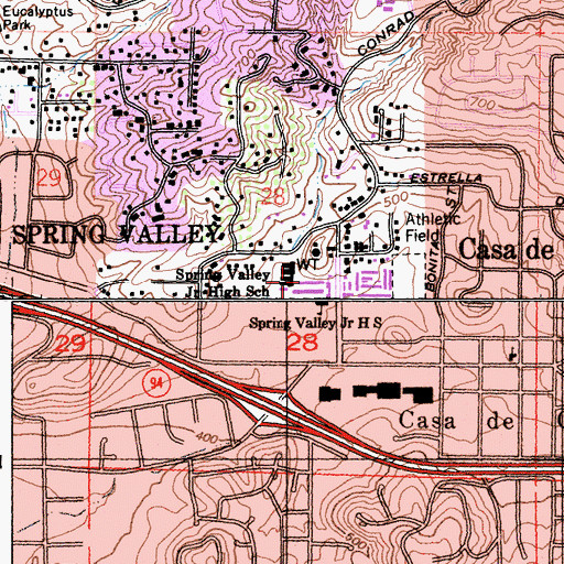 Topographic Map of Spring Valley Middle School, CA