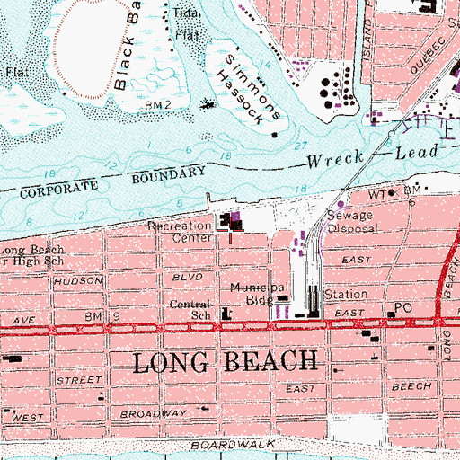 Topographic Map of City of Long Beach Water Treatment Plant, NY