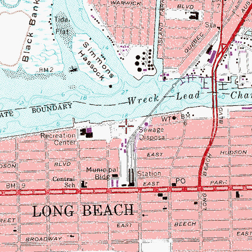 Topographic Map of Long Beach Sewage Disposal Plant, NY