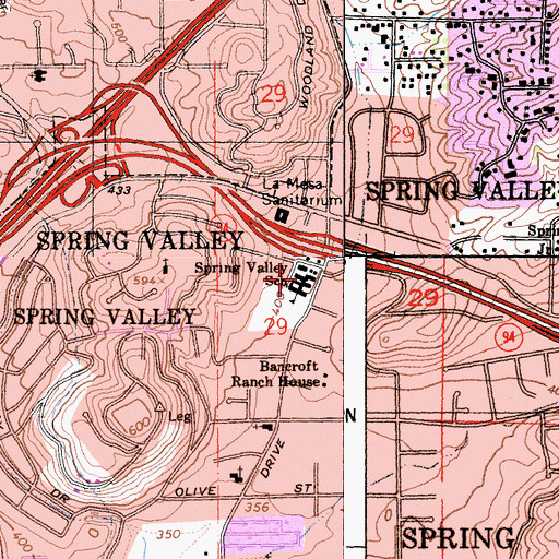 Topographic Map of Spring Valley Elementary School, CA