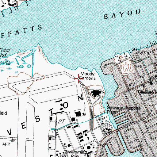 Topographic Map of Moody Gardens, TX
