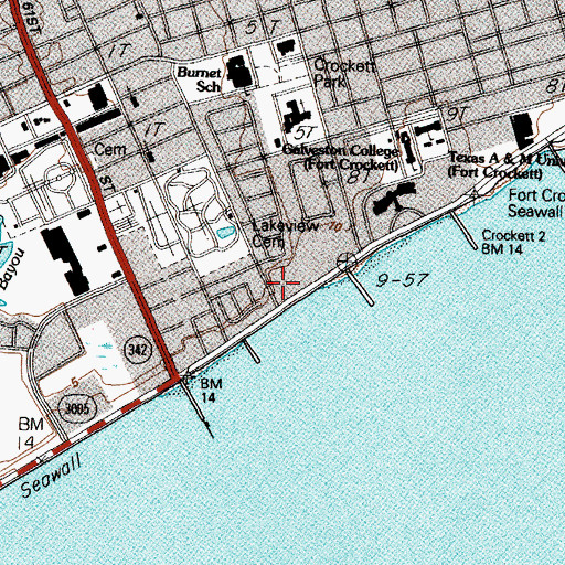 Topographic Map of Galveston Island Convention Center, TX