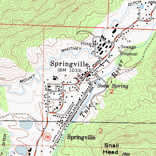 Topographic Map of Springville, CA