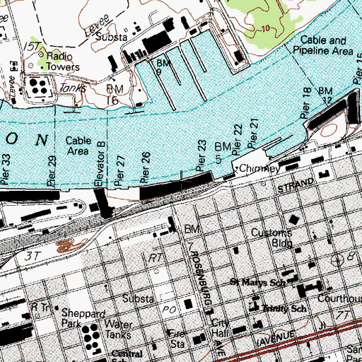 Topographic Map of Texas Cruise Ship Terminal on Galveston Island, TX