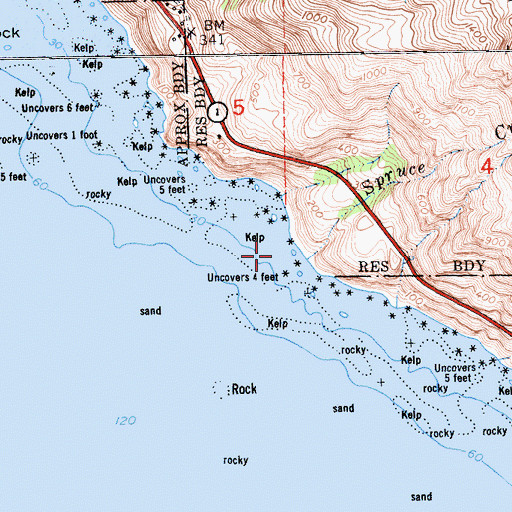 Topographic Map of Spruce Creek, CA