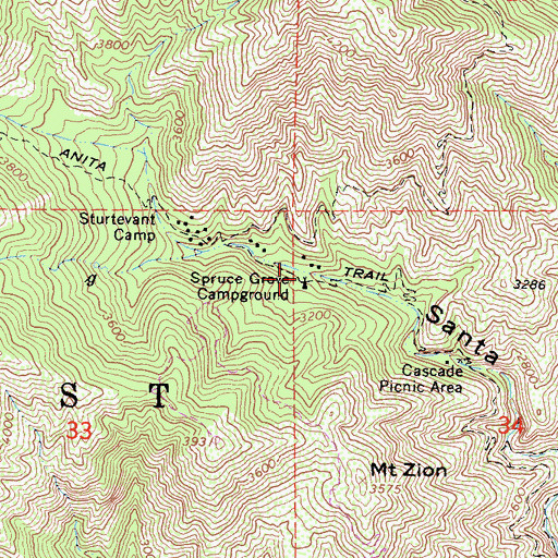 Topographic Map of Spruce Grove Campground, CA