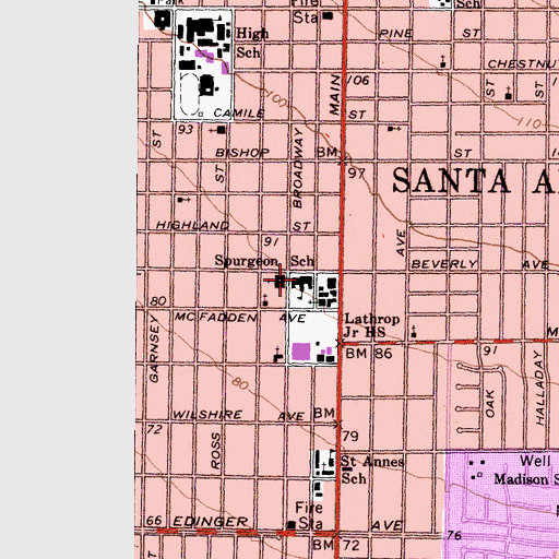 Topographic Map of Benjamin Franklin Elementary School, CA