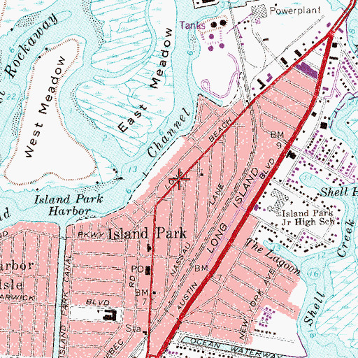 Topographic Map of Island Park Fire Department, NY