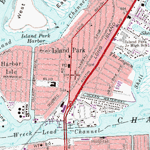 Topographic Map of Island Park Jewish Center, NY