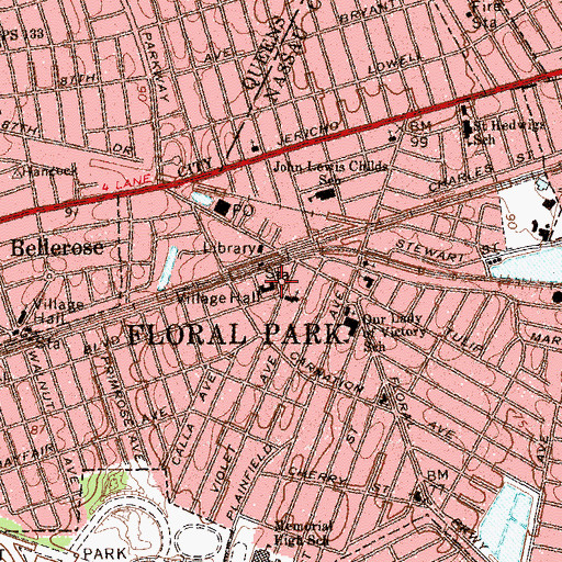 Topographic Map of Floral Park Volunteer Fire Station, NY