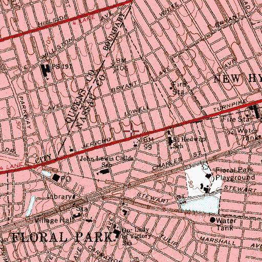 Topographic Map of Floral Park Volunteer Fire Station, NY