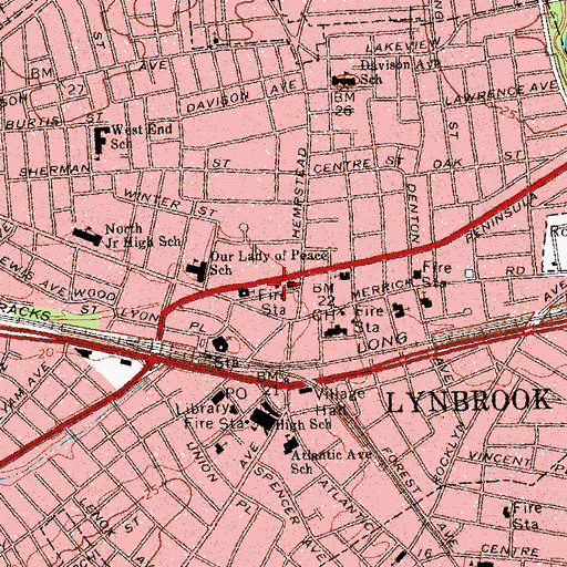Topographic Map of Lynbrook Volunteer Fire Department Hose Company 1, NY
