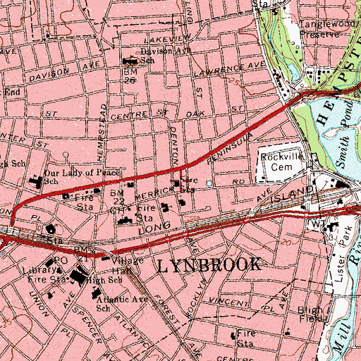 Topographic Map of Lynbrook Volunteer Fire Department Vulcan Chemical and Hose Company Engine 2, NY