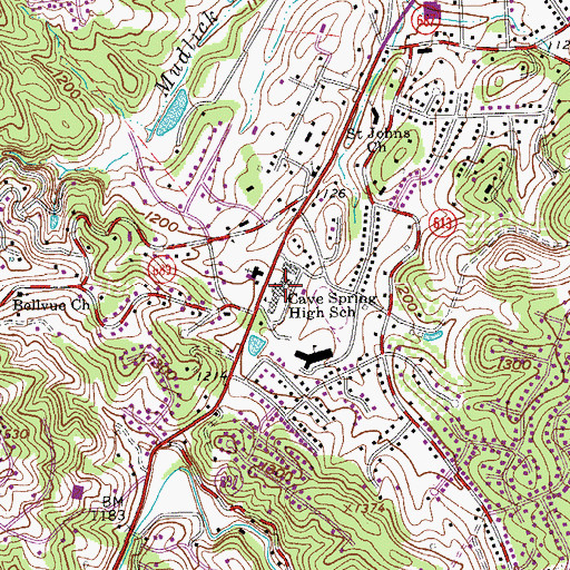 Topographic Map of Cave Spring Middle School, VA