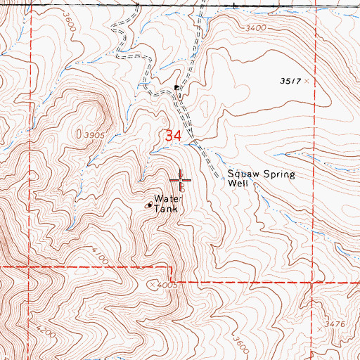 Topographic Map of Squaw Spring Well, CA