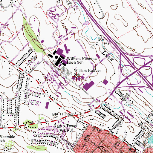 Topographic Map of William Ruffner Middle School, VA
