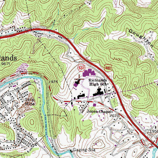 Topographic Map of Richlands Elementary School, VA